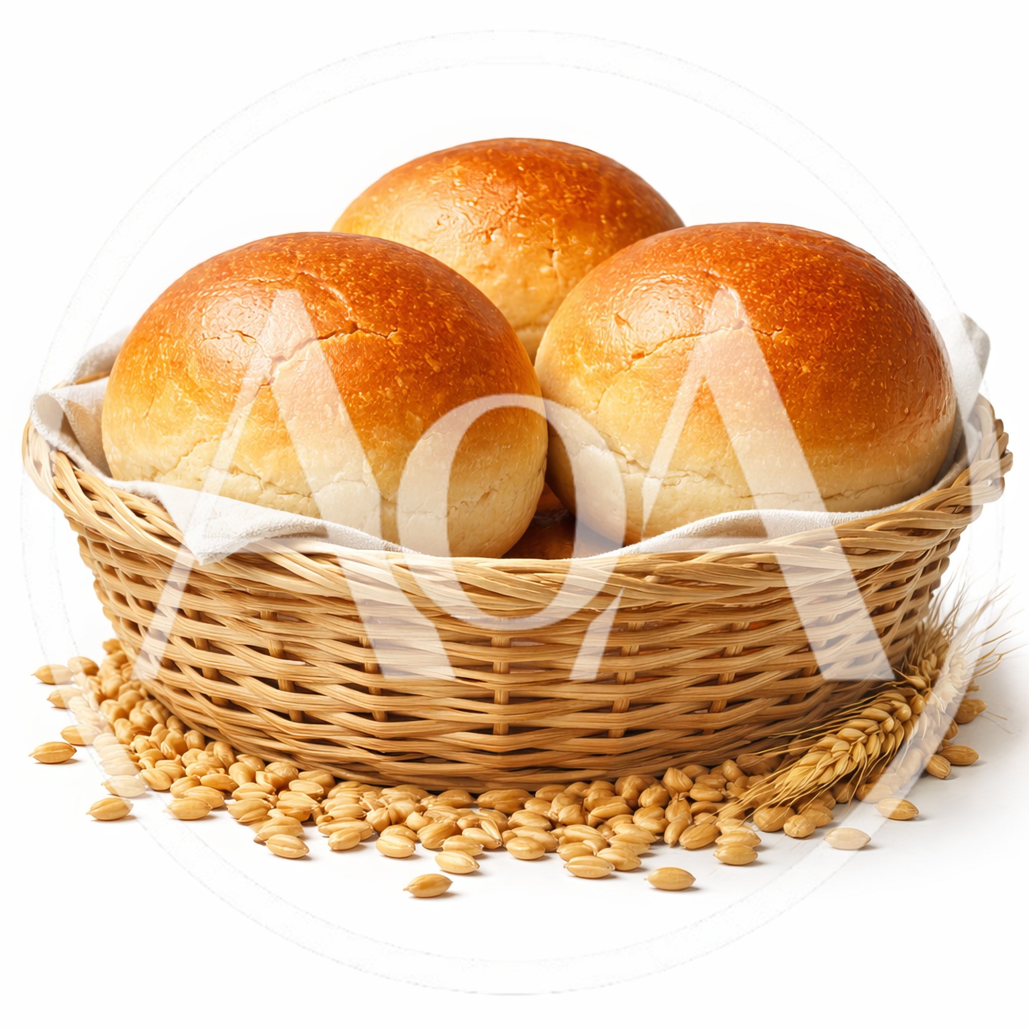 Fresh Golden Bread Rolls In A Wicker Basket