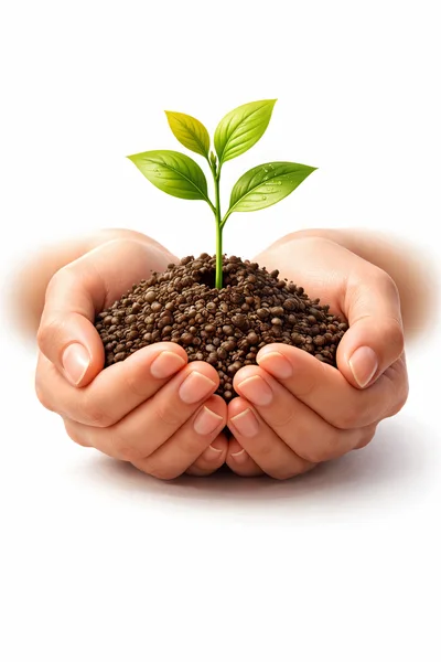Hands Holding A Small Green Plant In Soil