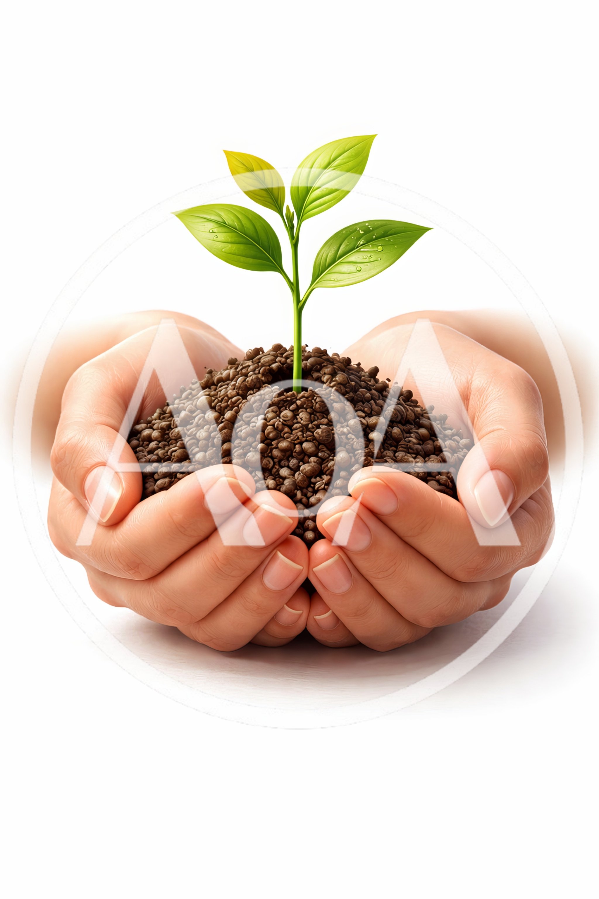 Hands Holding A Small Green Plant In Soil