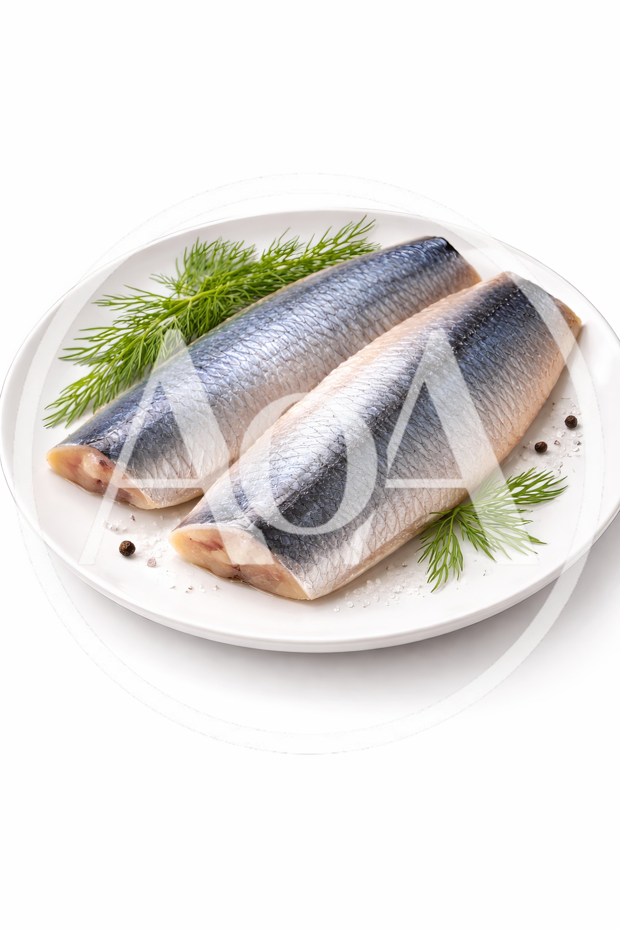 Two Fresh Herring Fillets On A White Plate