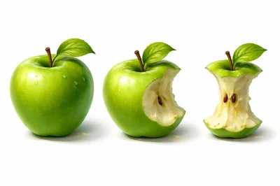 Three Stages Of A Green Apple Consumption