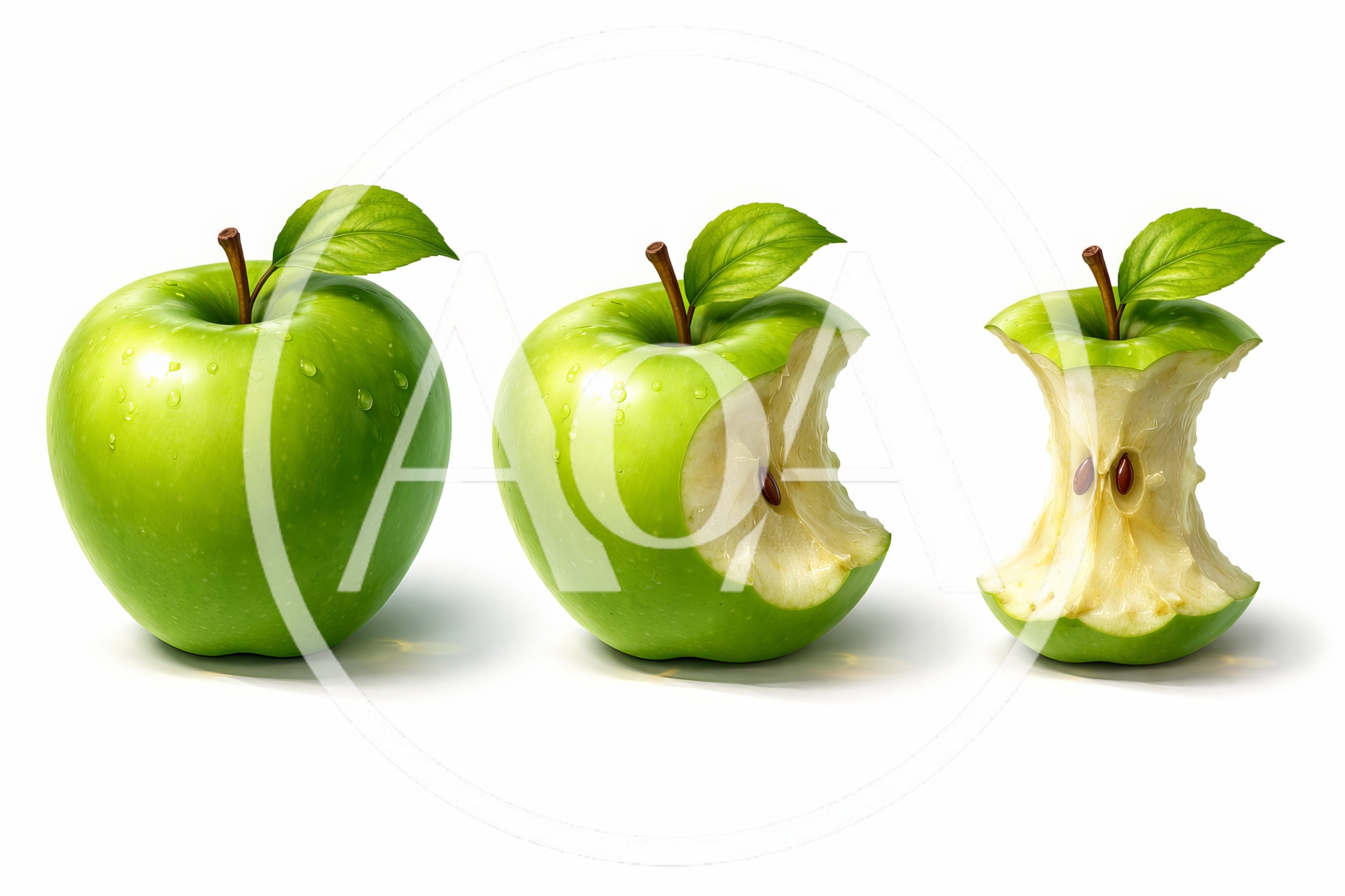 Three Stages Of A Green Apple Consumption