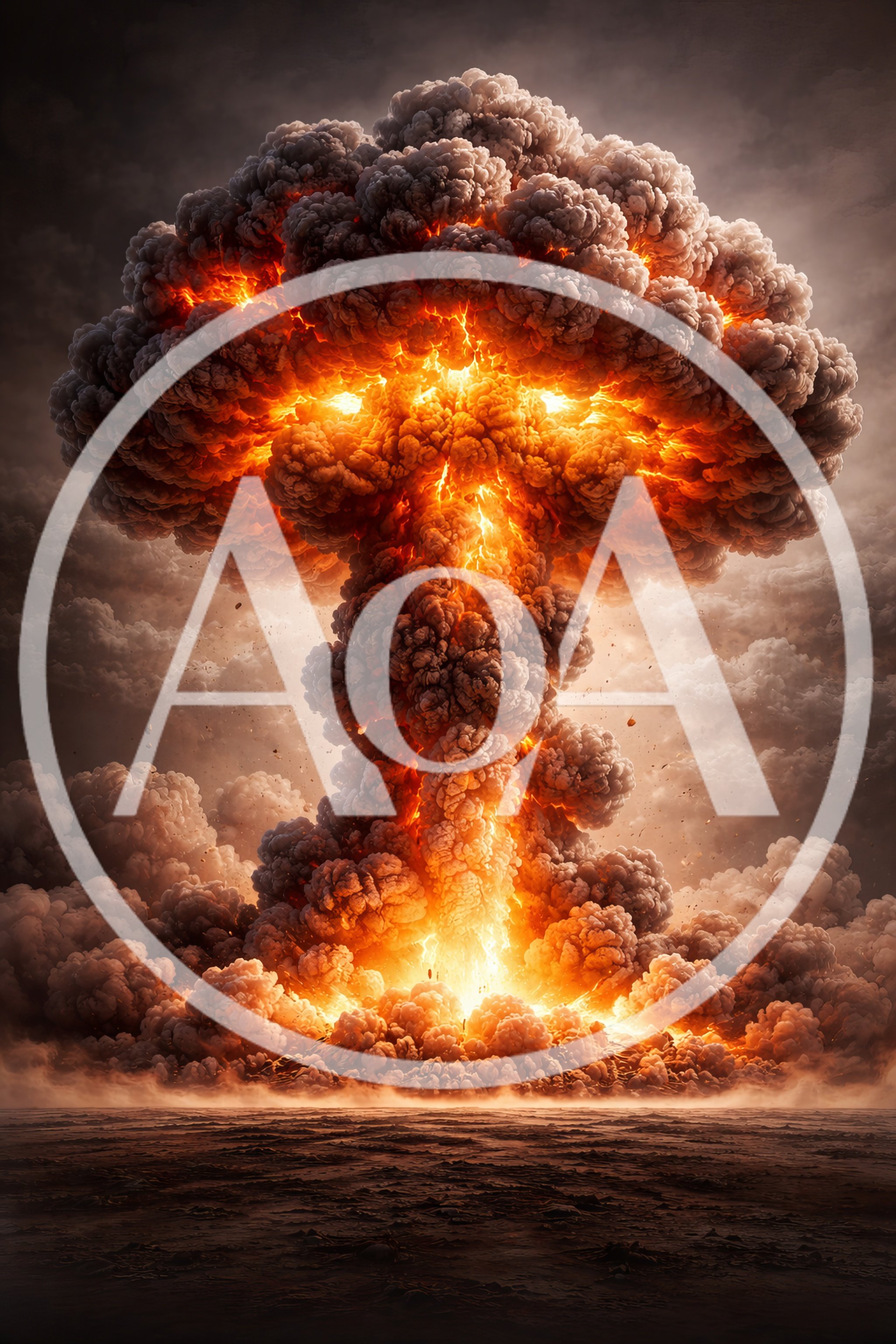 Massive Nuclear Explosion Mushroom Cloud Over Barren Landscape