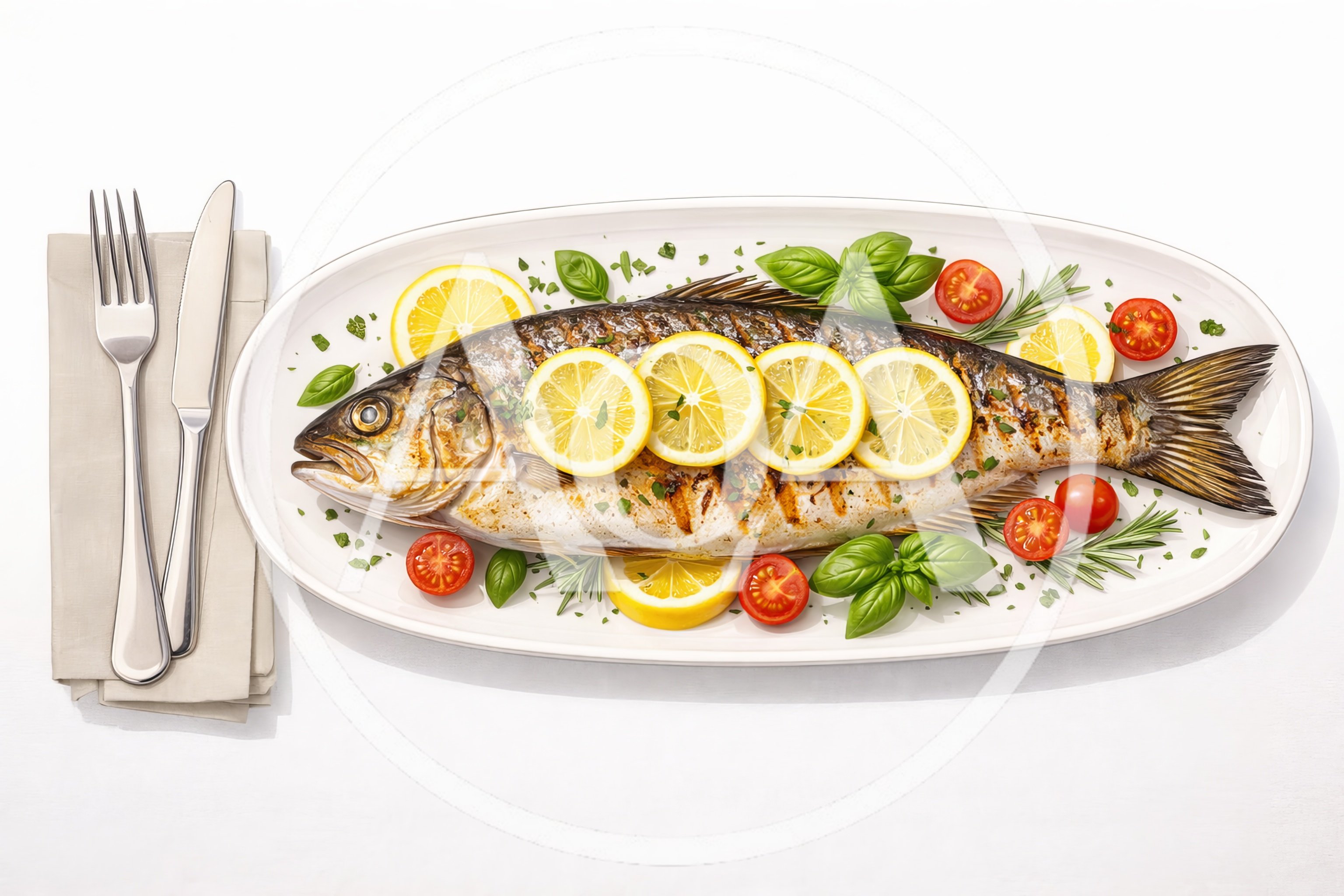 Grilled Whole Fish Served With Lemon And Herbs