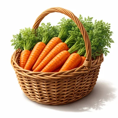 Fresh Carrots With Green Tops In A Wicker Basket