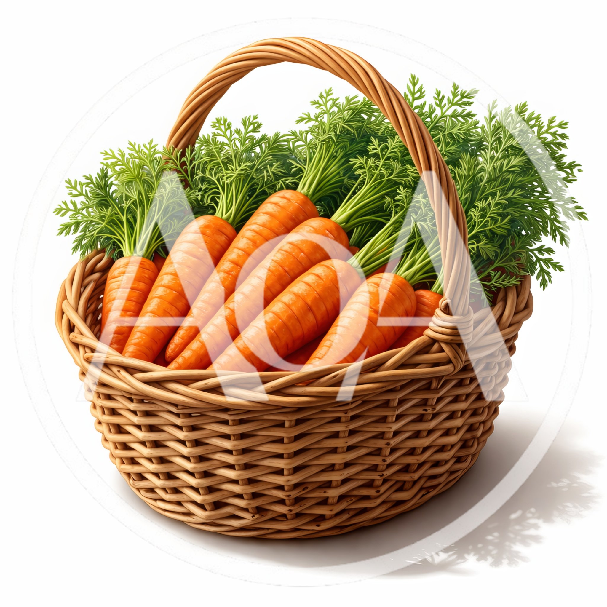 Fresh Carrots With Green Tops In A Wicker Basket