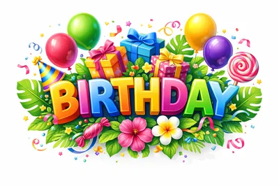 Colorful Tropical Birthday Celebration Graphic Illustration