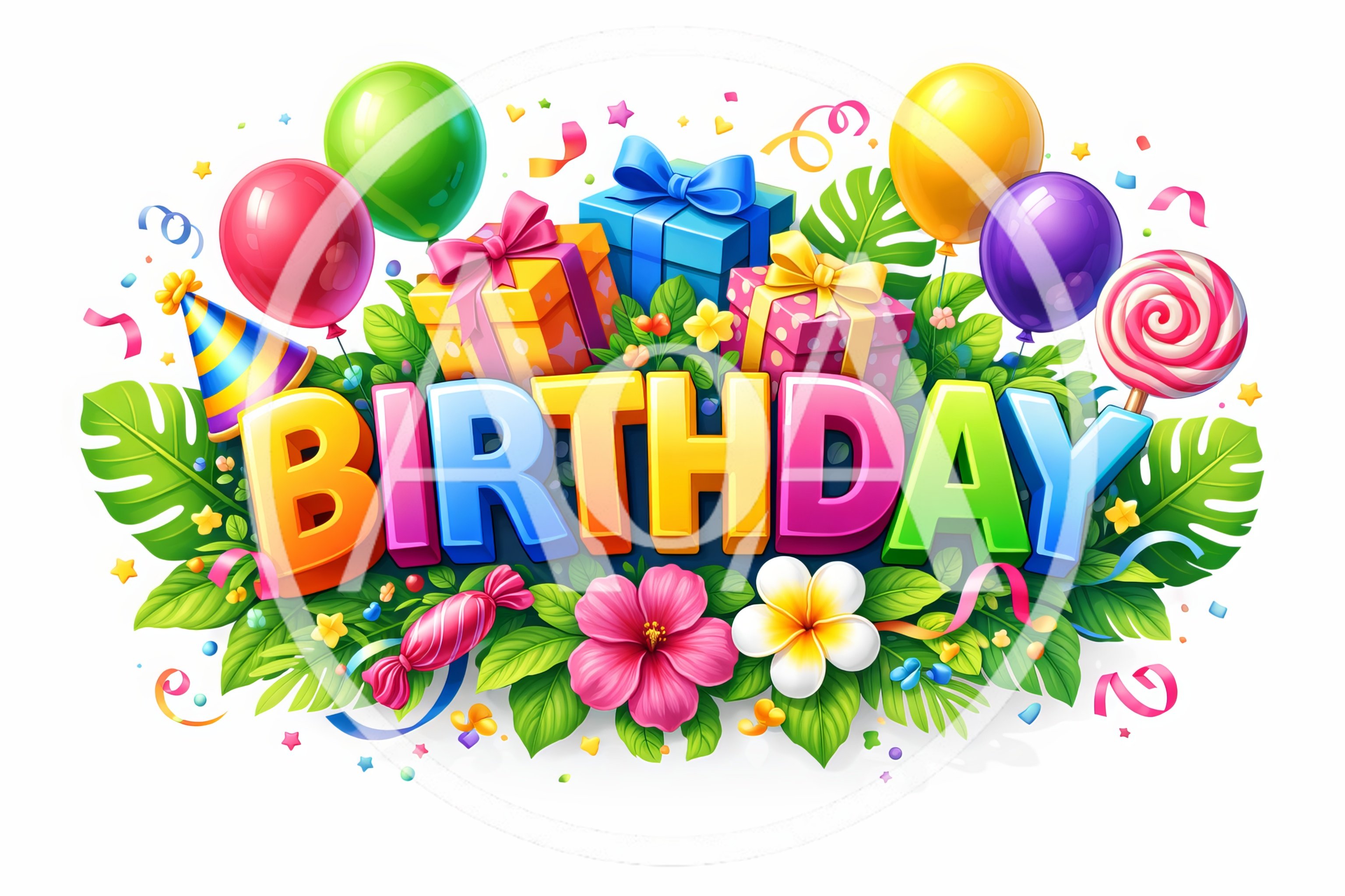 Colorful Tropical Birthday Celebration Graphic Illustration