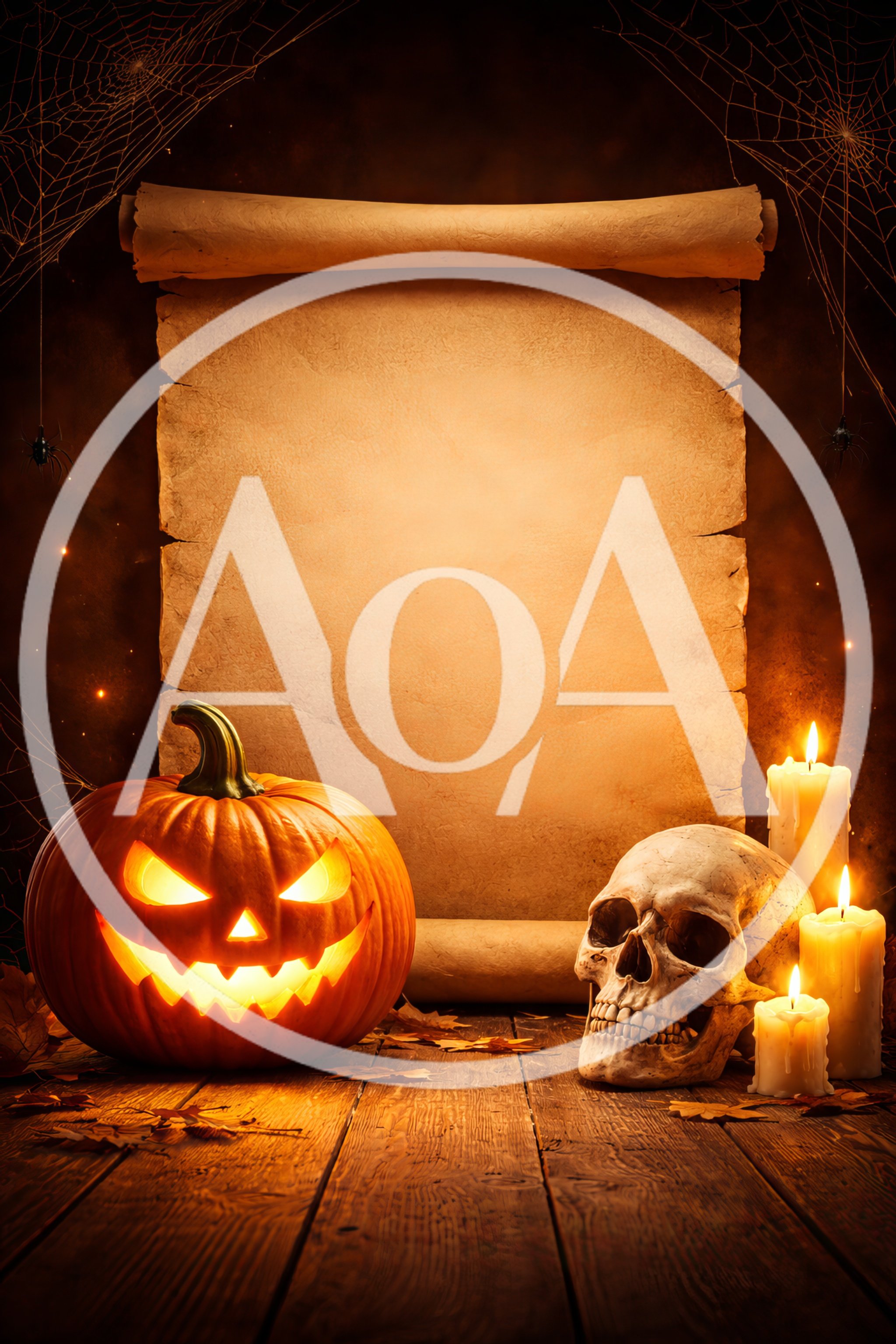Halloween Jack O Lantern With Skull And Scroll