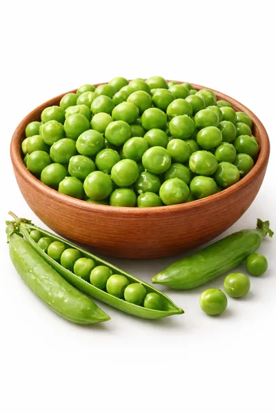 Fresh Green Peas in a Wooden Bowl