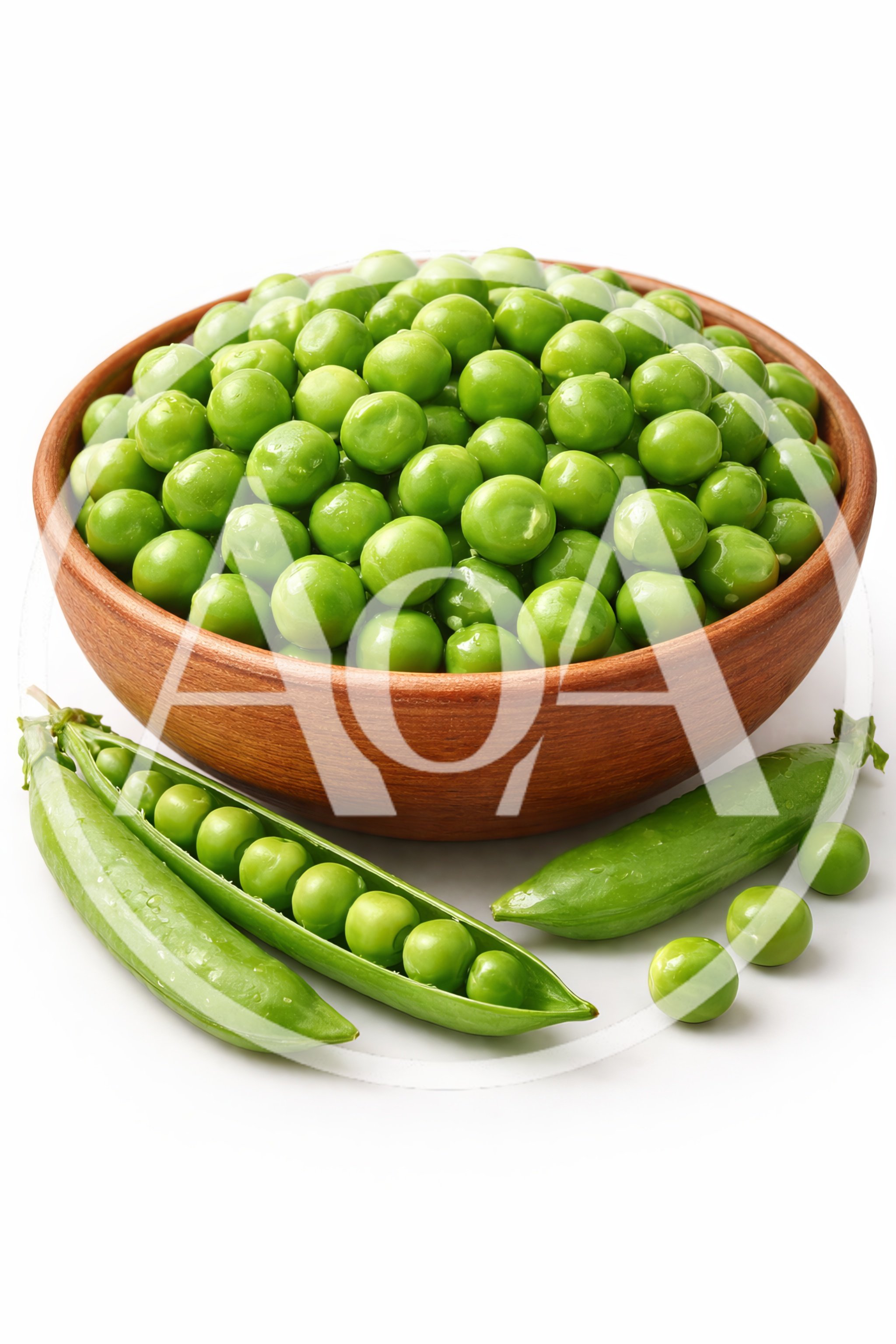 Fresh Green Peas in a Wooden Bowl