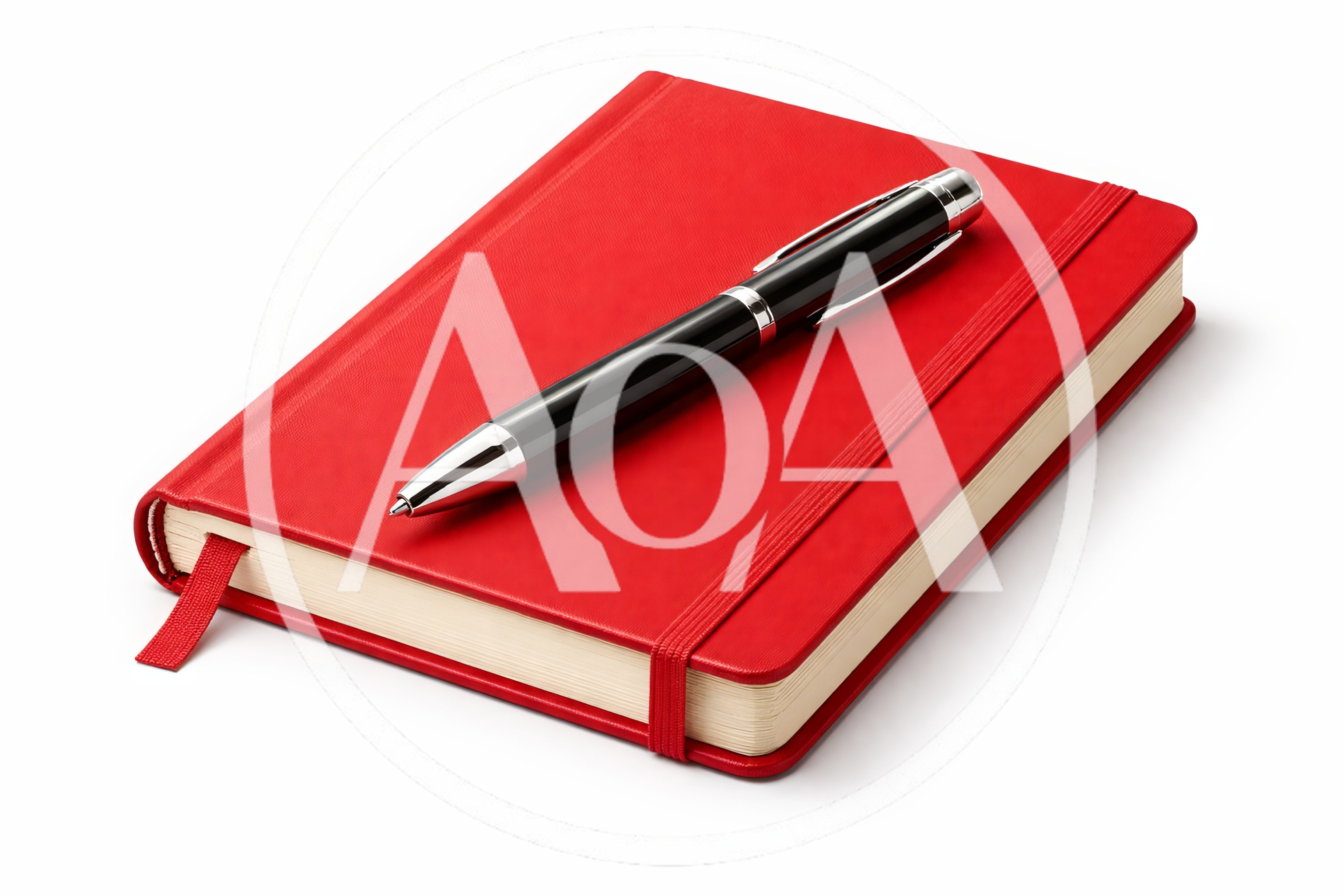 Red Notebook With Black Pen On White Background