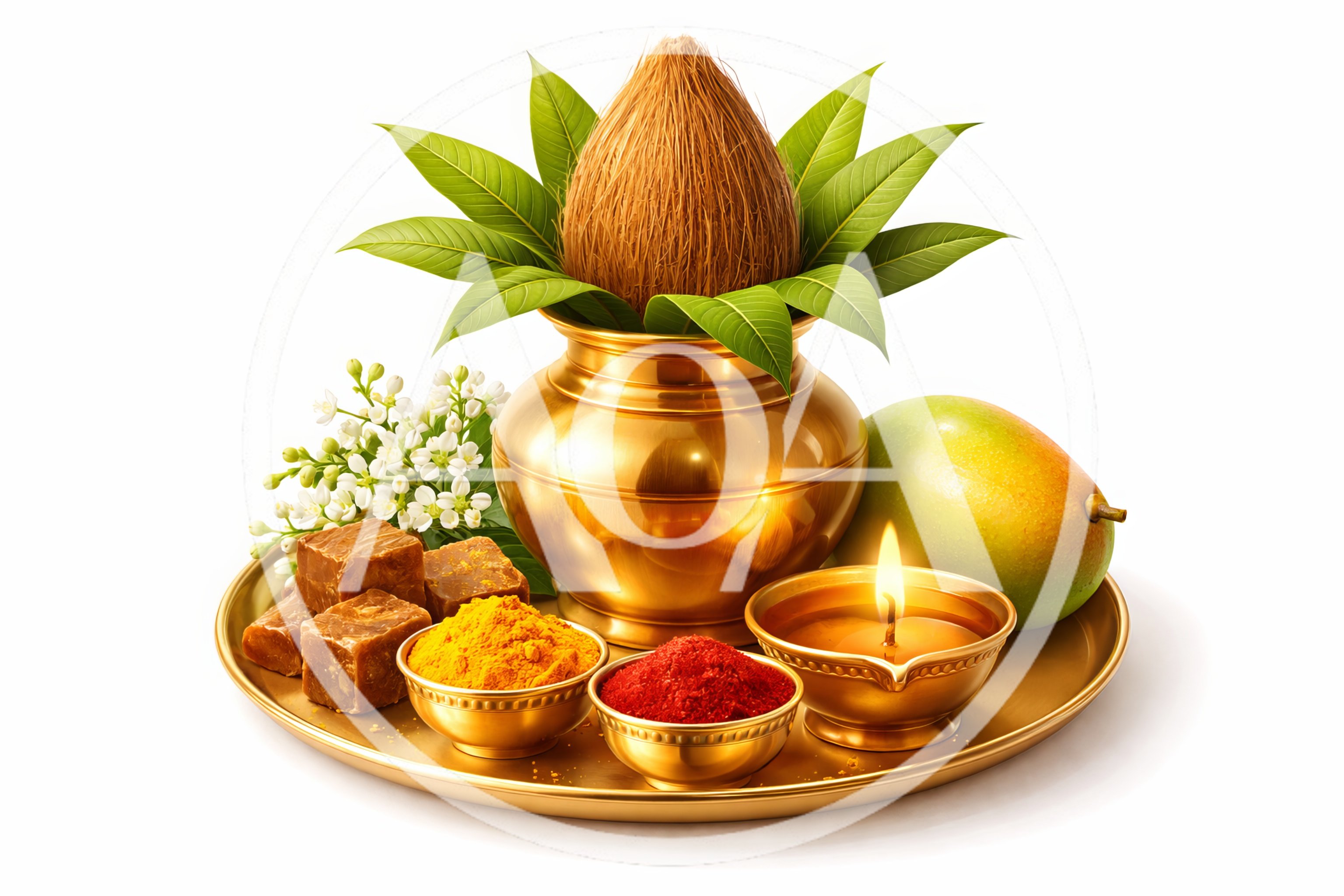 Traditional Hindu Kalash Puja Setup With Offerings