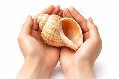 Hands Holding A Large Seashell