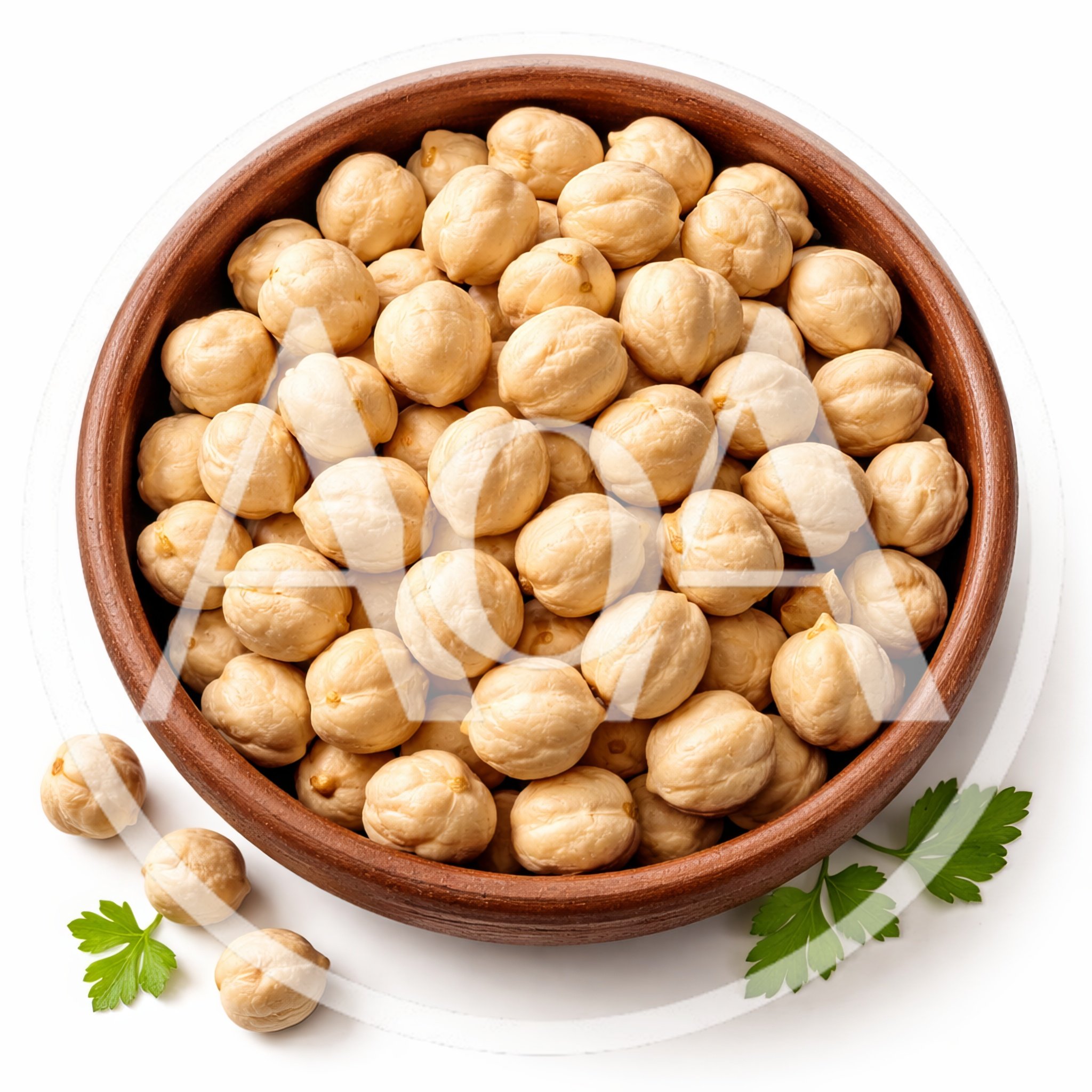 Bowl Of Raw Chickpeas With Fresh Parsley