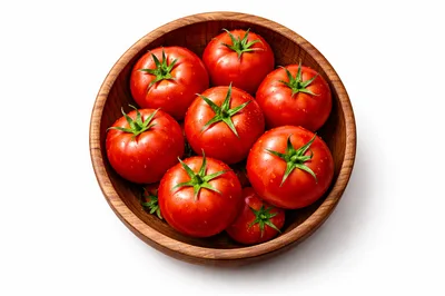 Fresh Red Tomatoes In A Wooden Bowl