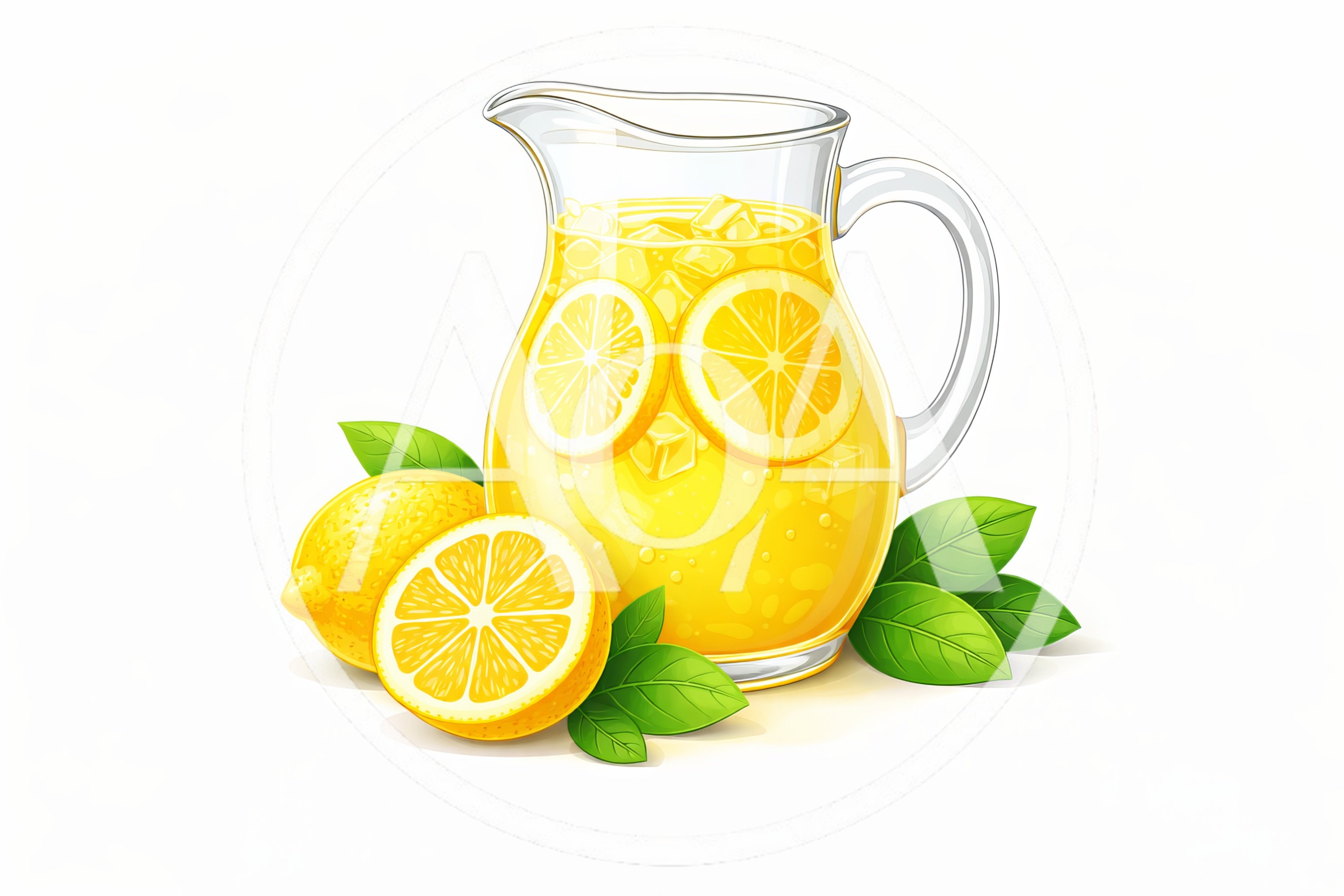 Glass Pitcher Of Fresh Lemonade With Whole And Sliced Lemons