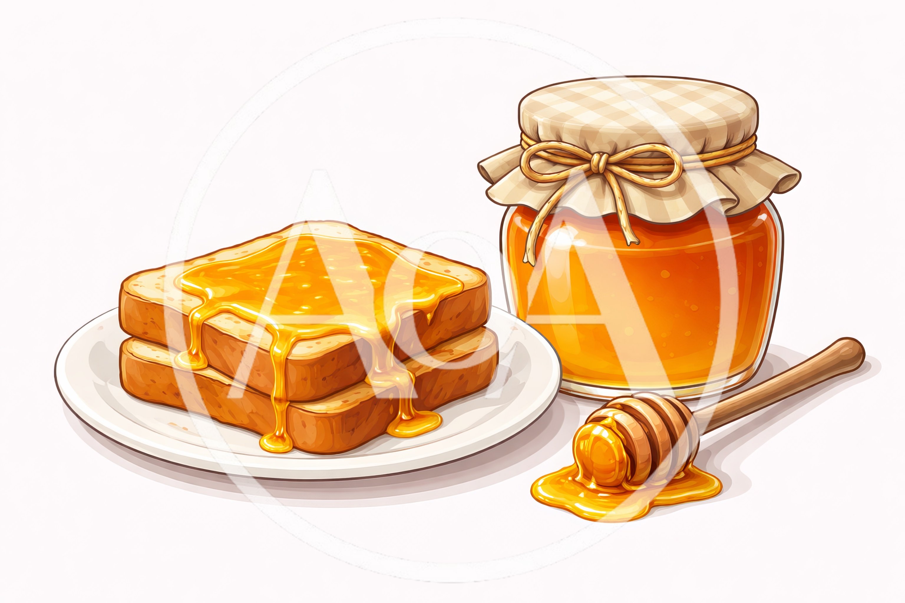 Honey Drizzled Toast With A Jar And Dipper