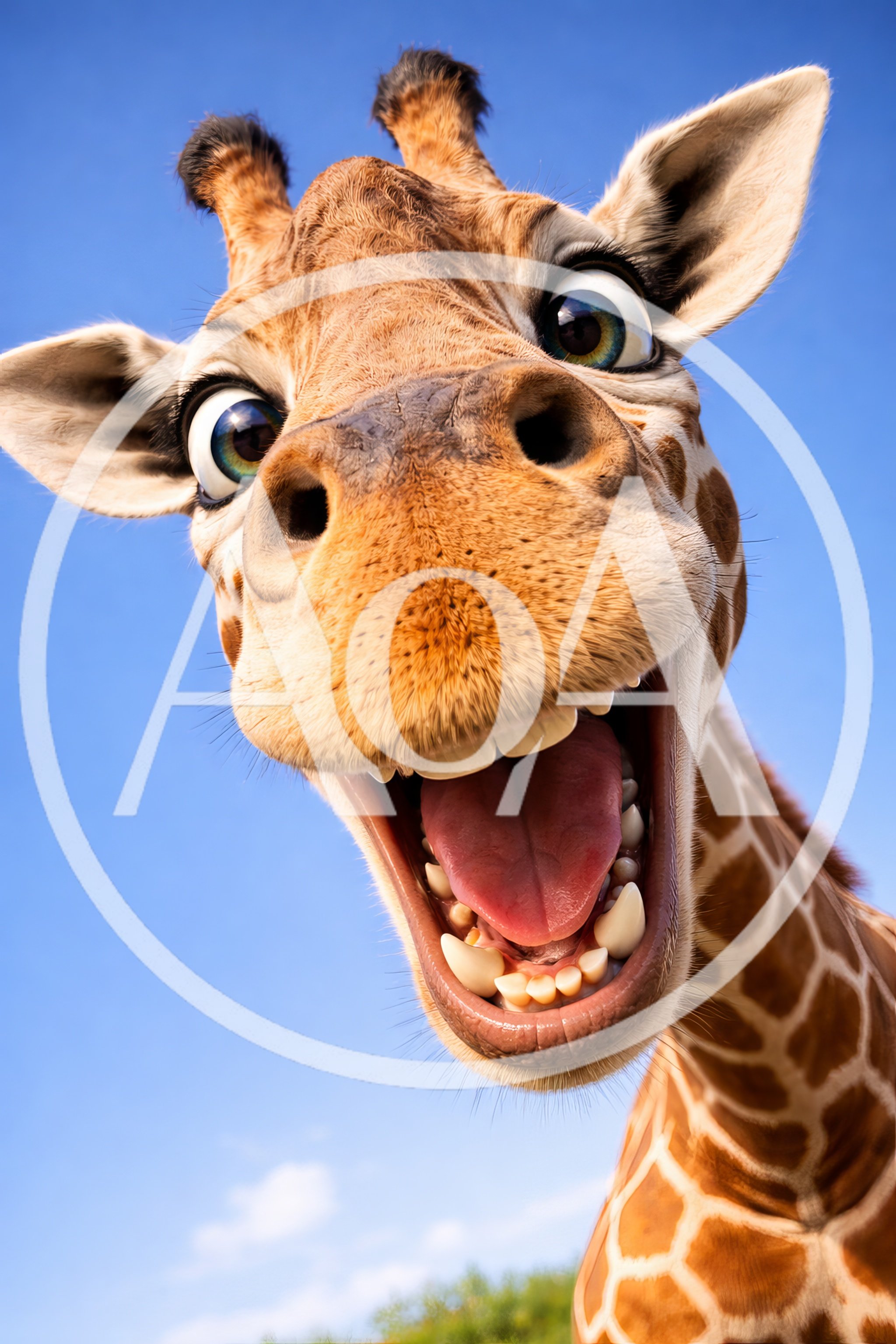 Close Up Portrait Of A Happy Cartoon Giraffe