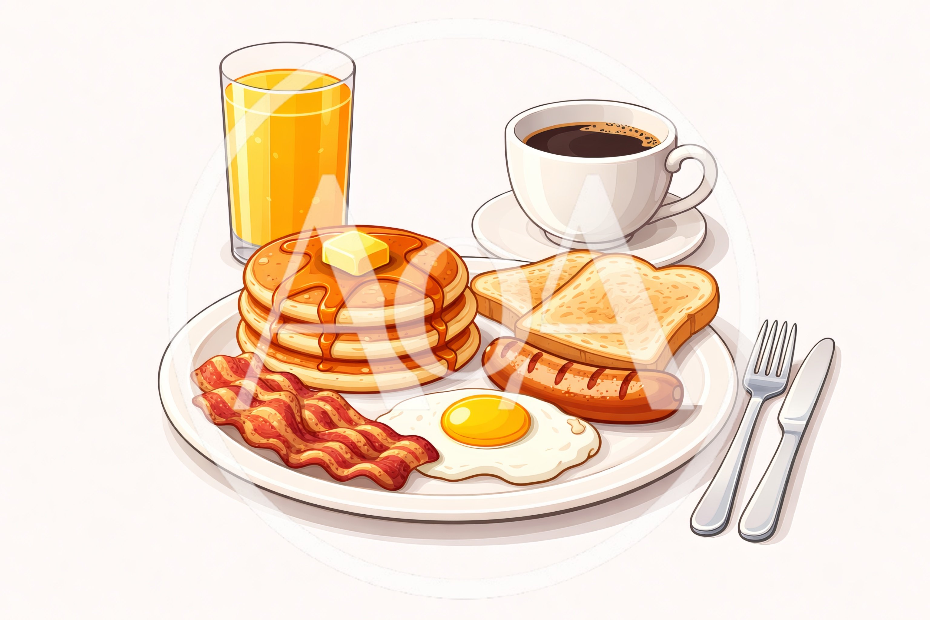 Hearty Breakfast Platter With Pancakes And Coffee