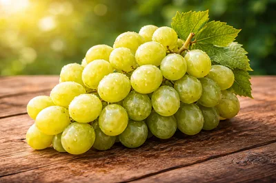 Fresh Green Grapes On A Rustic Wooden Table