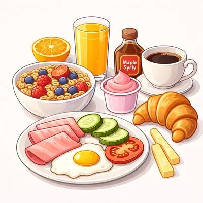 Delicious Continental Breakfast Spread With Cereal And Eggs