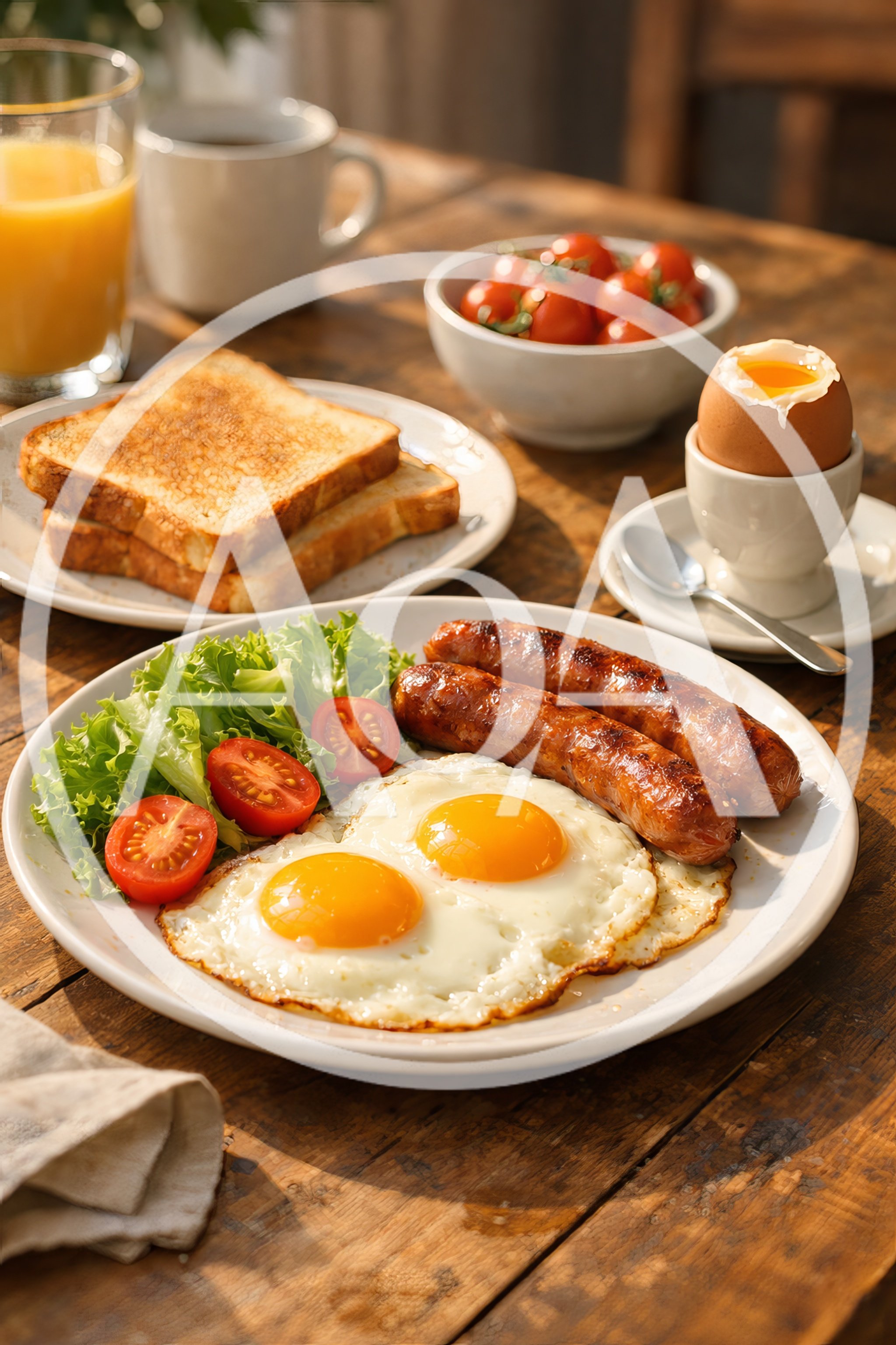 Hearty English Breakfast With Eggs Sausages And Toast
