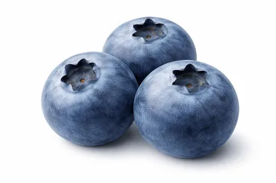 Three Fresh Ripe Blueberries Isolated On White Background