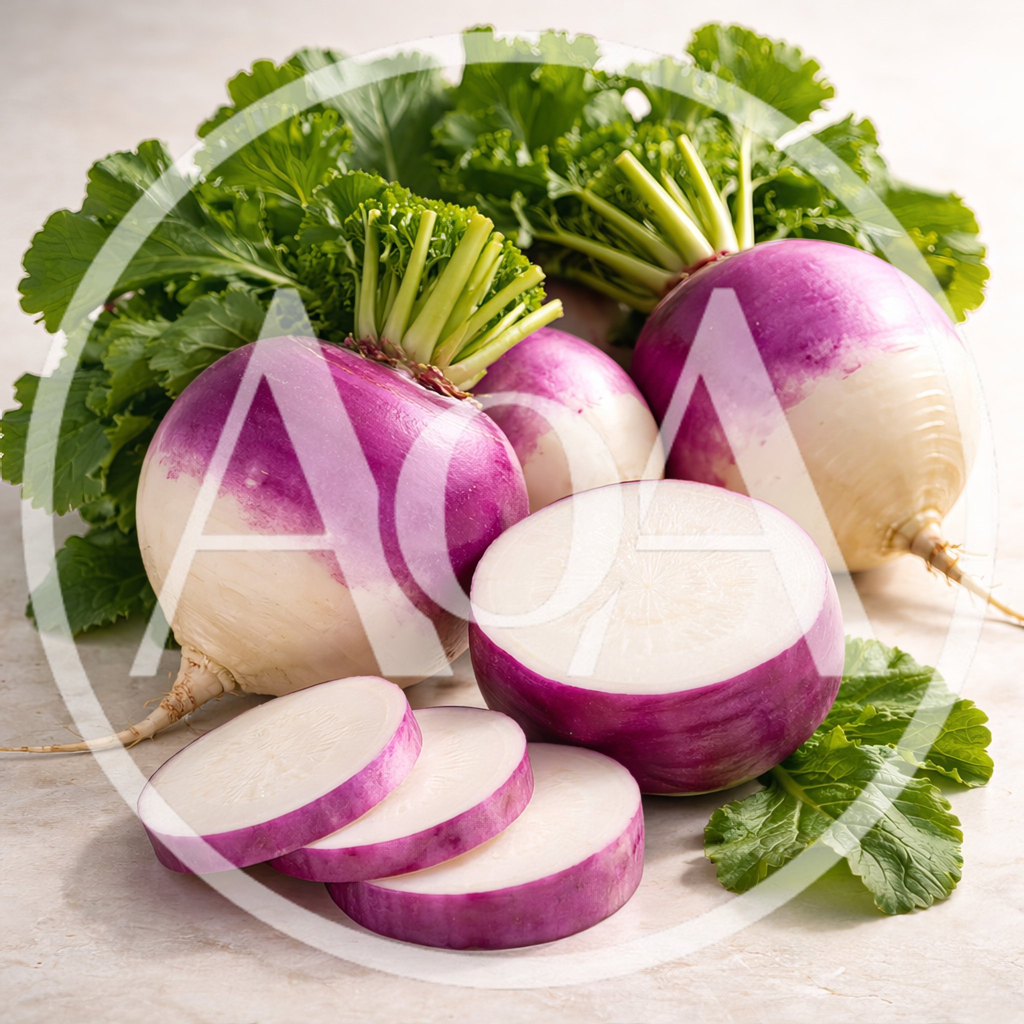 Fresh Purple Top Turnips With Green Leaves
