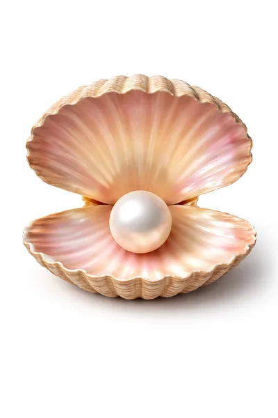 A Single White Pearl Inside An Open Seashell