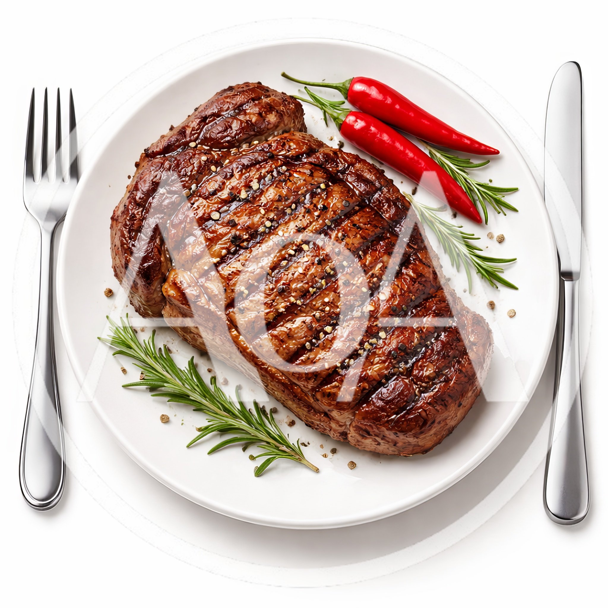 Grilled Ribeye Steak Served With Rosemary And Chili Peppers