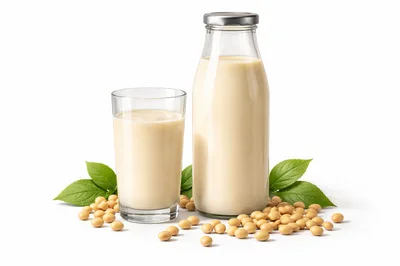 Soy Milk in Glass Bottle and Glass