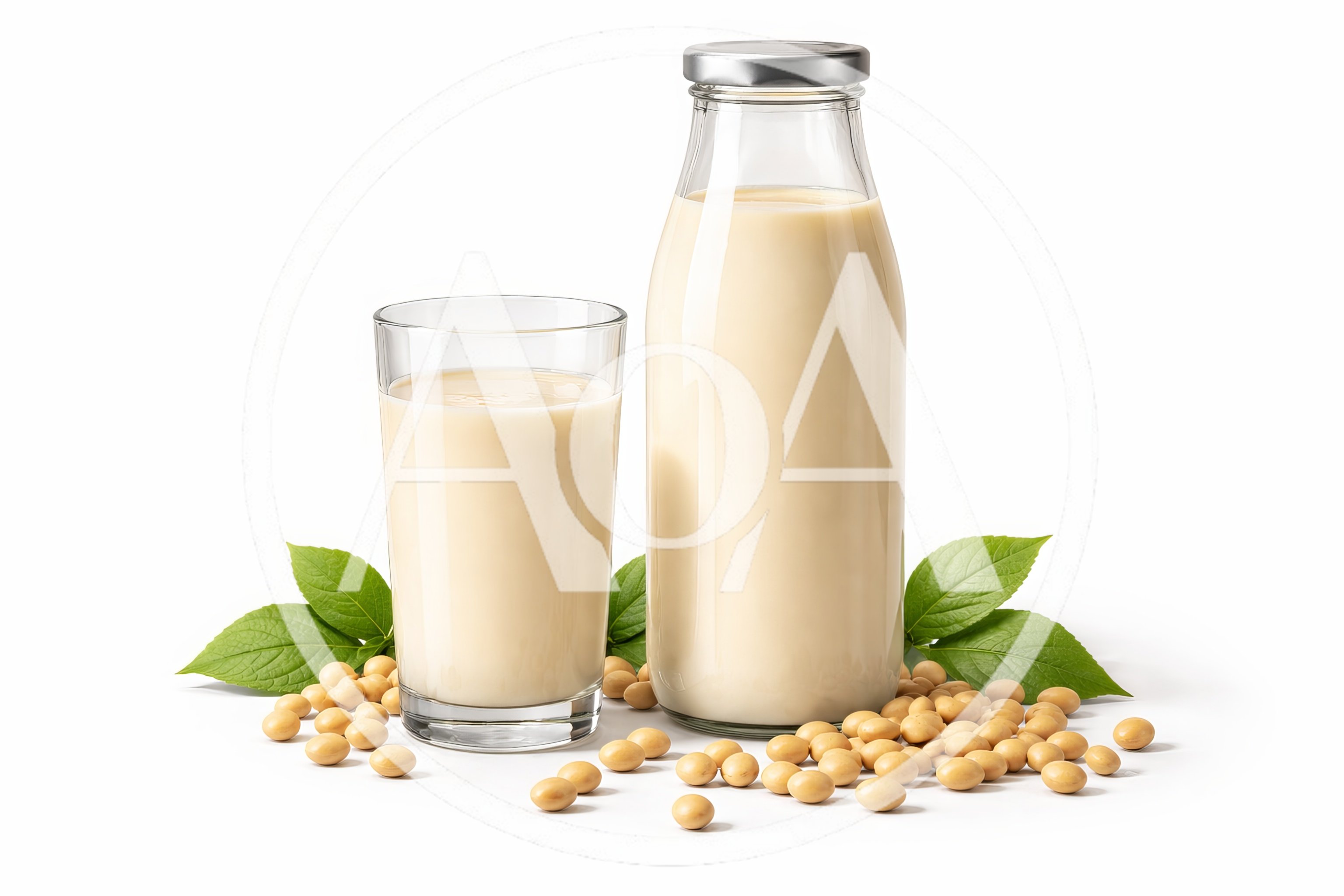 Soy Milk in Glass Bottle and Glass