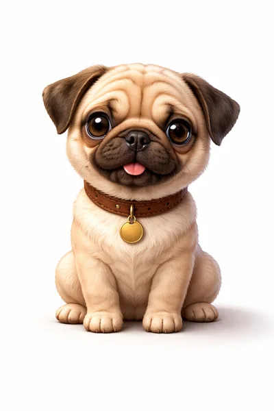 Adorable Pug Puppy Sitting With A Leather Collar