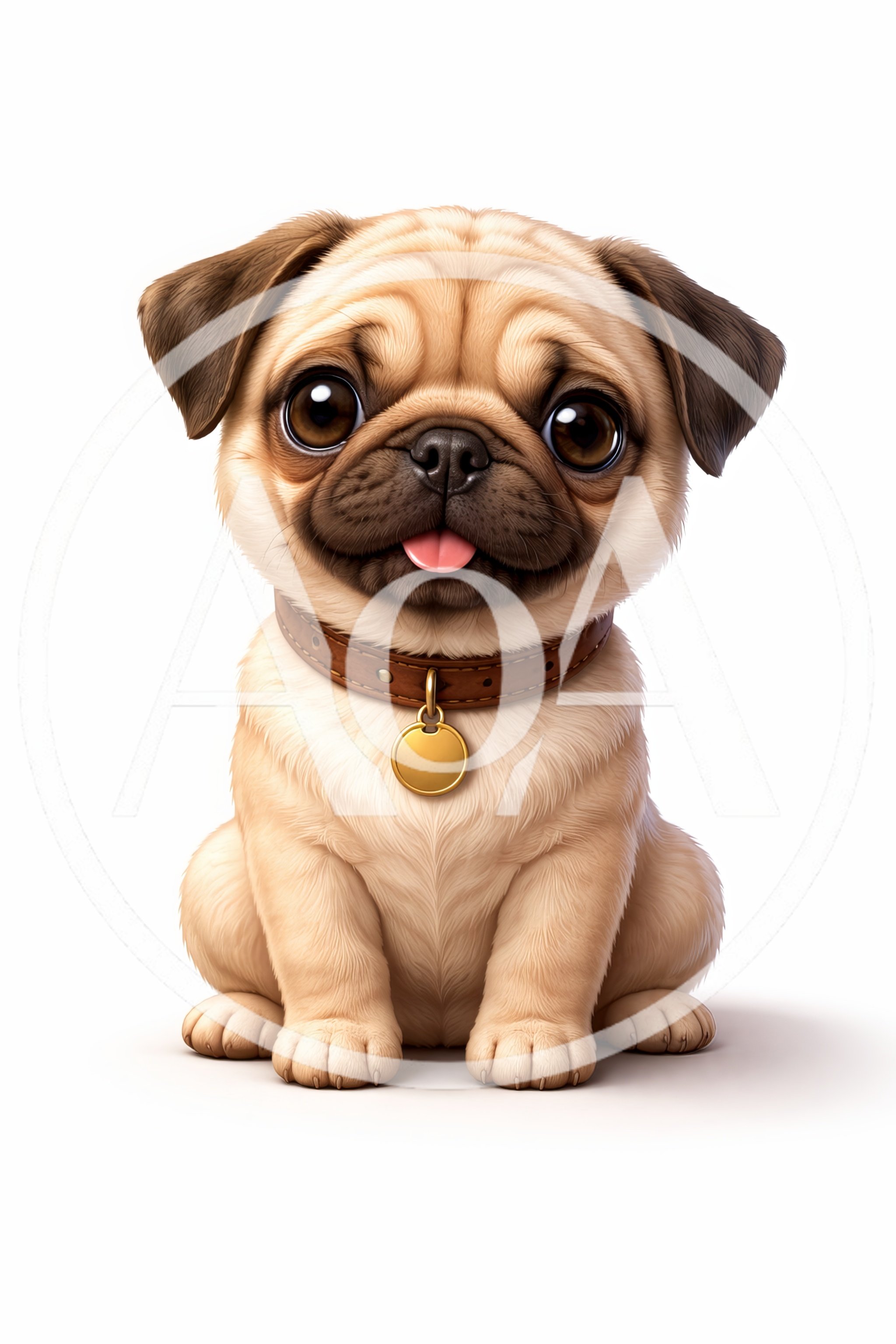 Adorable Pug Puppy Sitting With A Leather Collar
