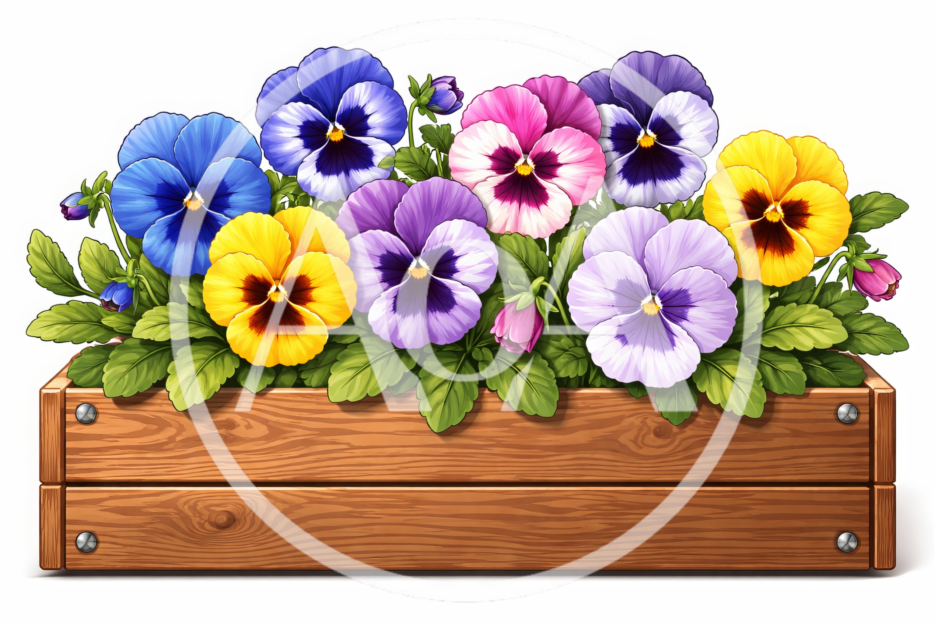 Colorful Pansy Flowers In A Wooden Planter Box