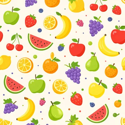Seamless Pattern With Colorful Assorted Fresh Fruits