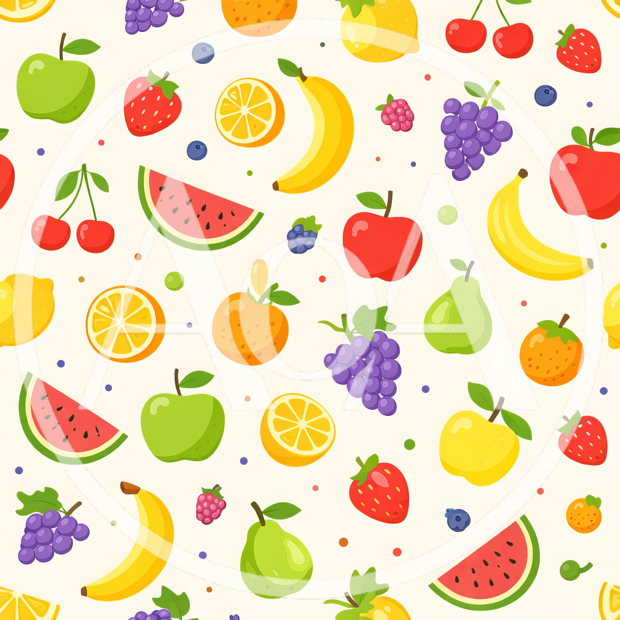 Seamless Pattern With Colorful Assorted Fresh Fruits