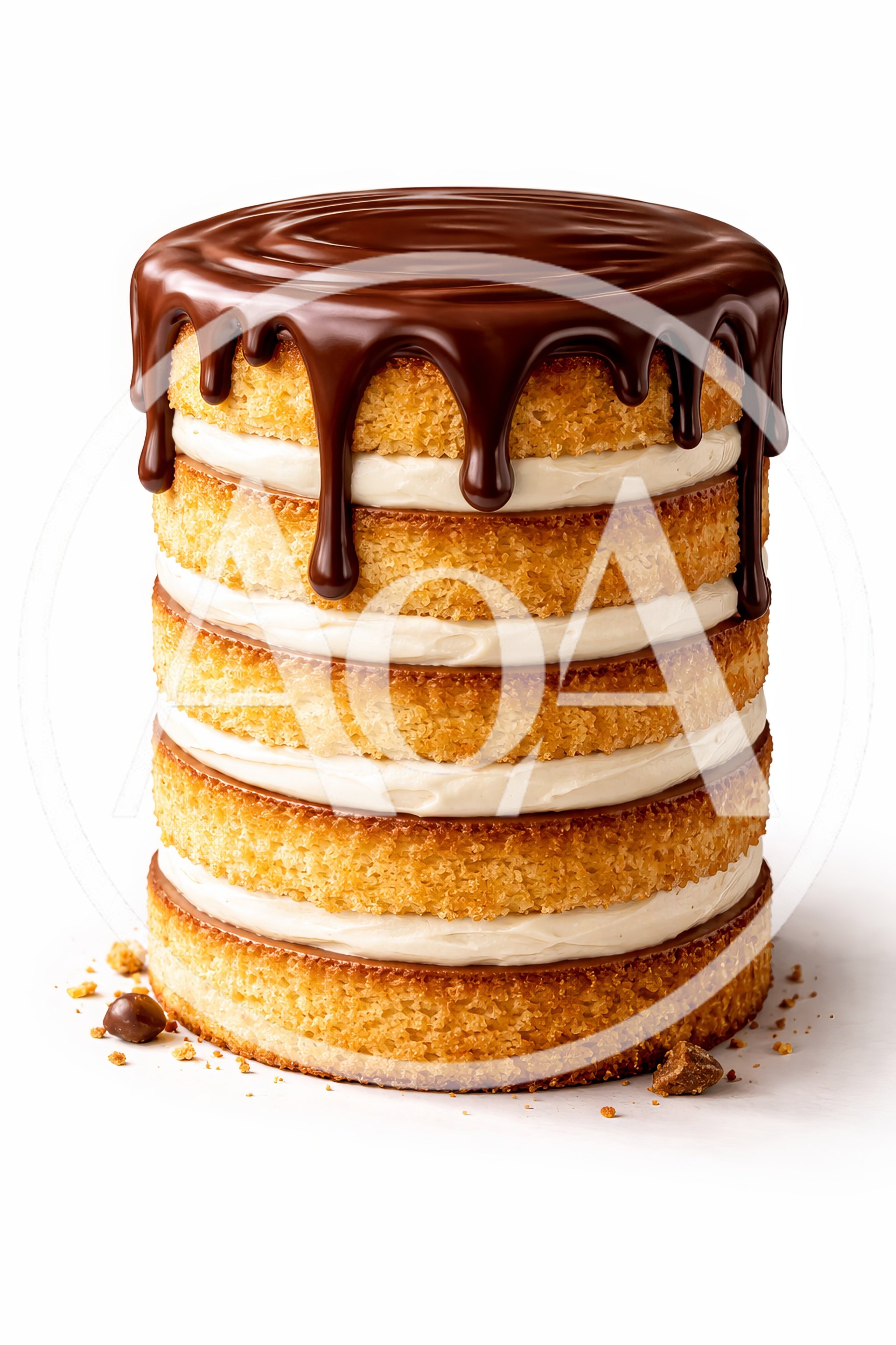 Tall Layered Sponge Cake With Chocolate Ganache Drip
