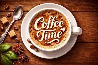 Coffee Time Latte Art In A White Cup