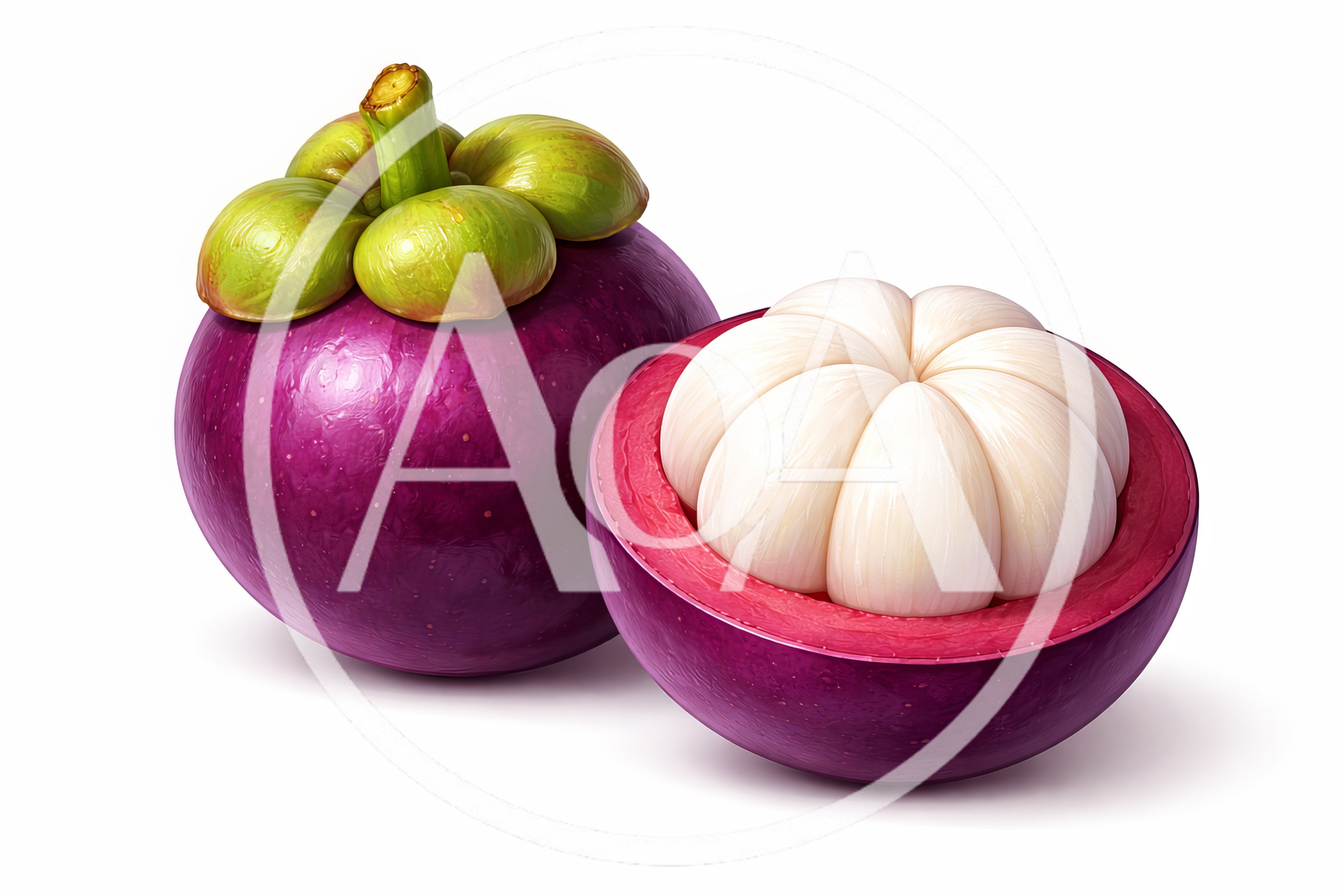 Whole And Halved Purple Mangosteen Fruit