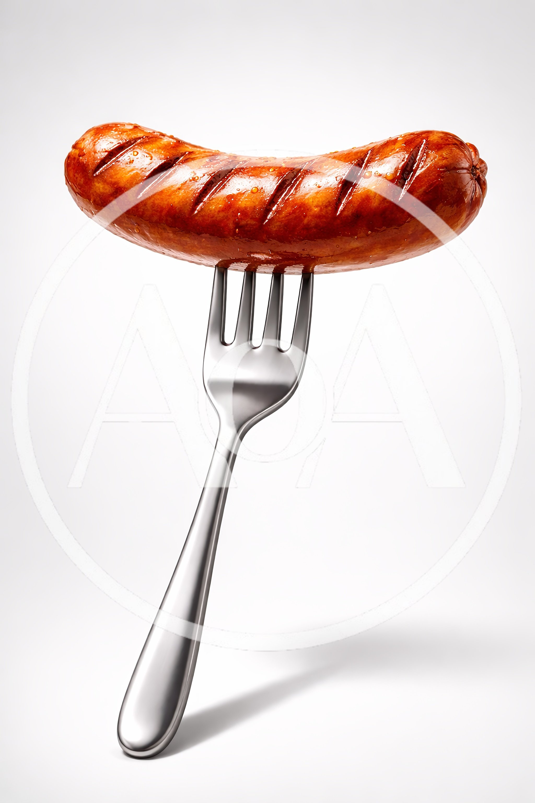 Grilled Sausage Skewered On A Silver Fork