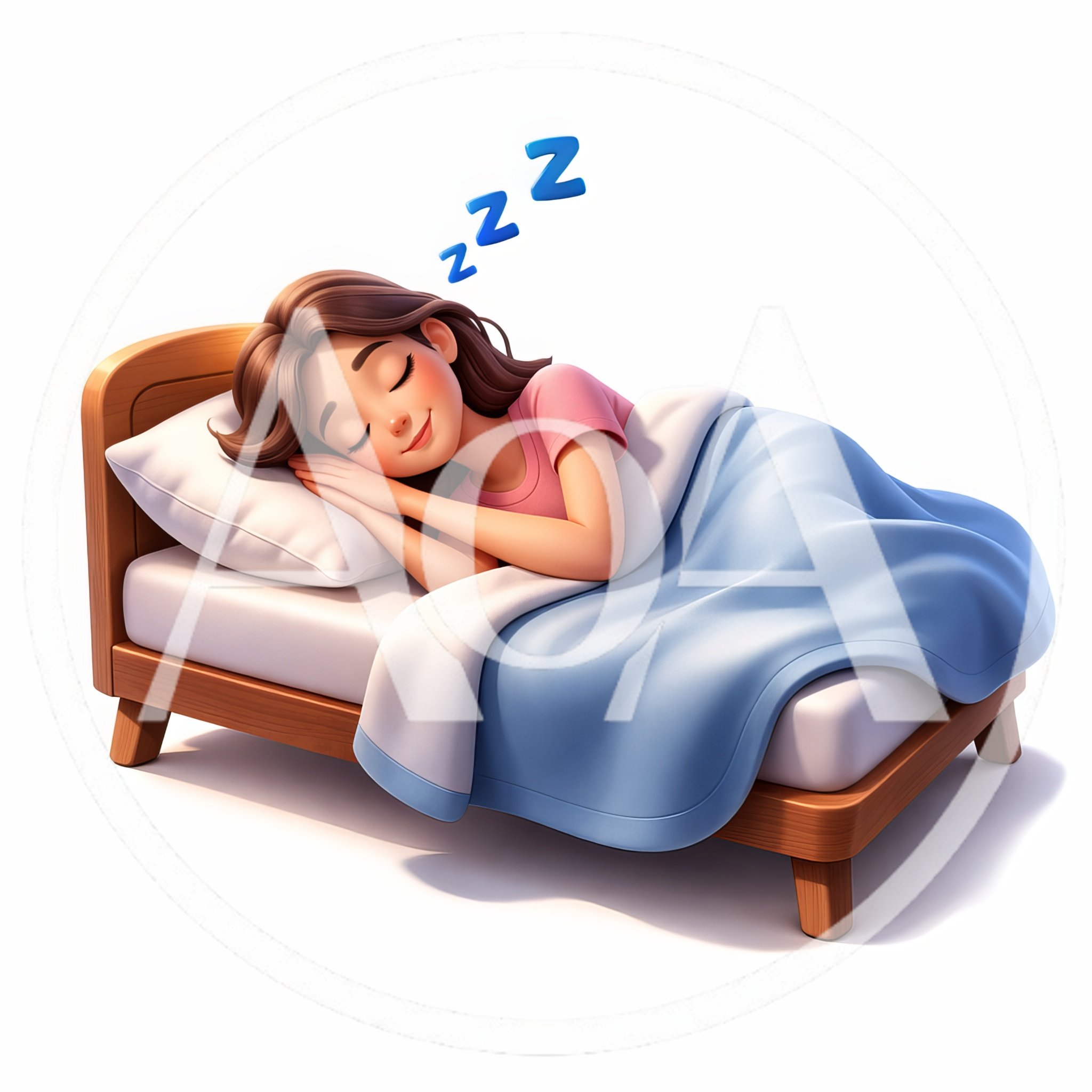3D Illustration Of A Young Woman Sleeping In Bed