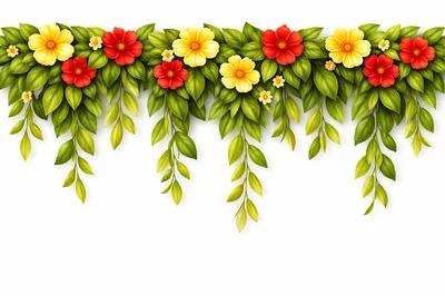 Floral Garland Border With Red And Yellow Flowers