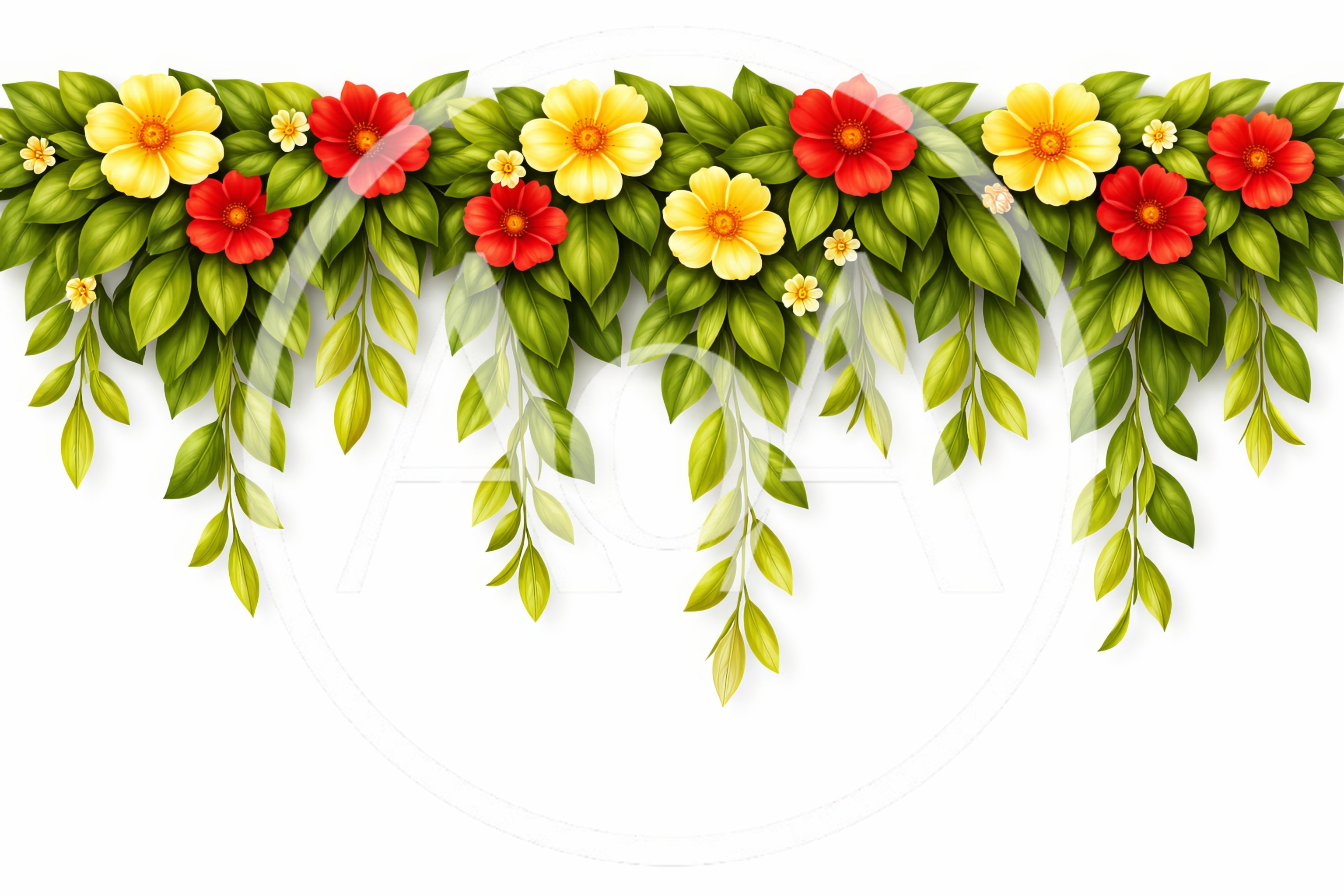 Floral Garland Border With Red And Yellow Flowers