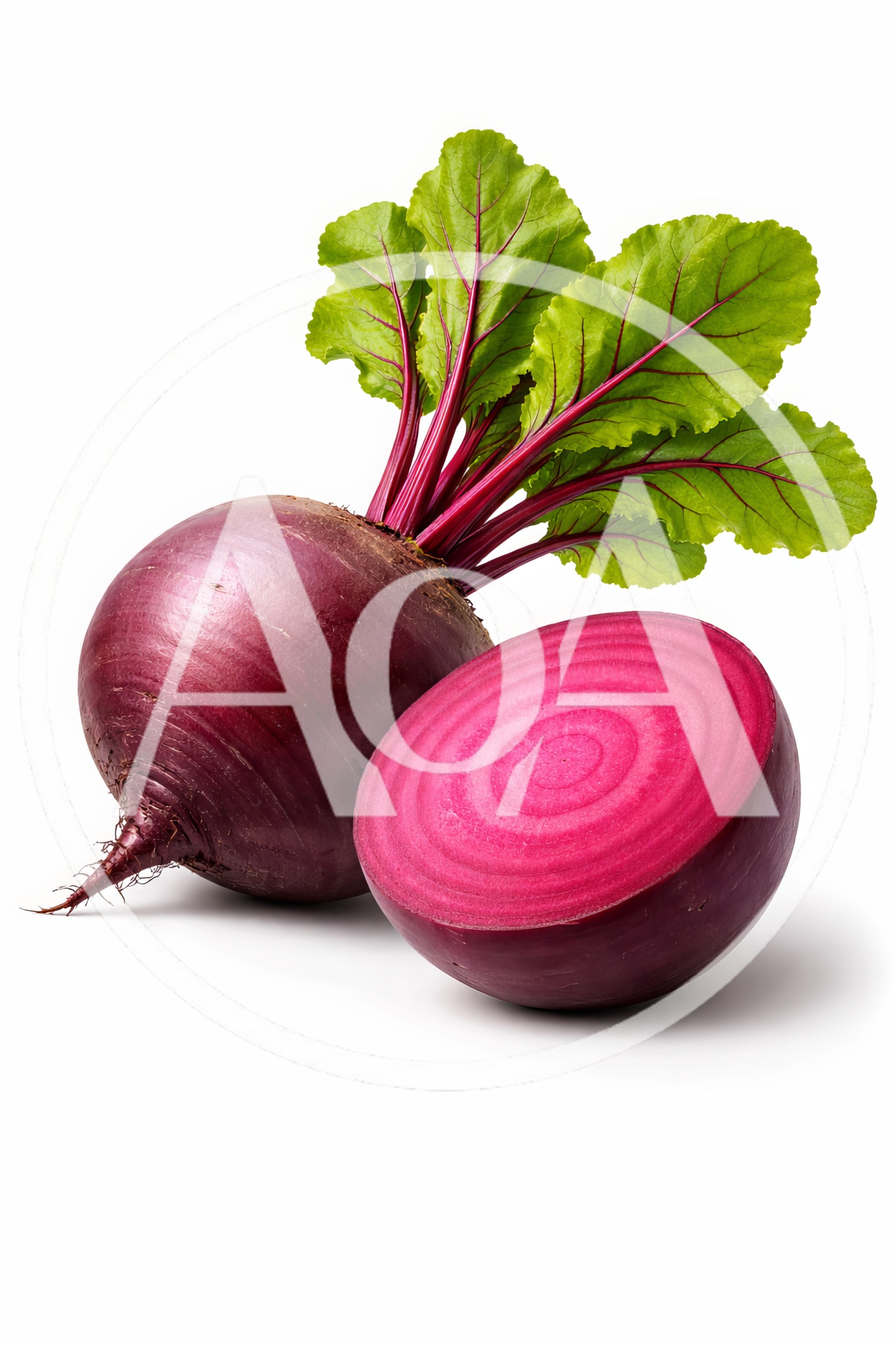 Fresh Whole And Sliced Beetroot With Green Leaves