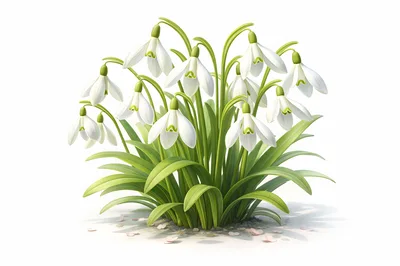 Cluster of White Snowdrop Flowers on White Background