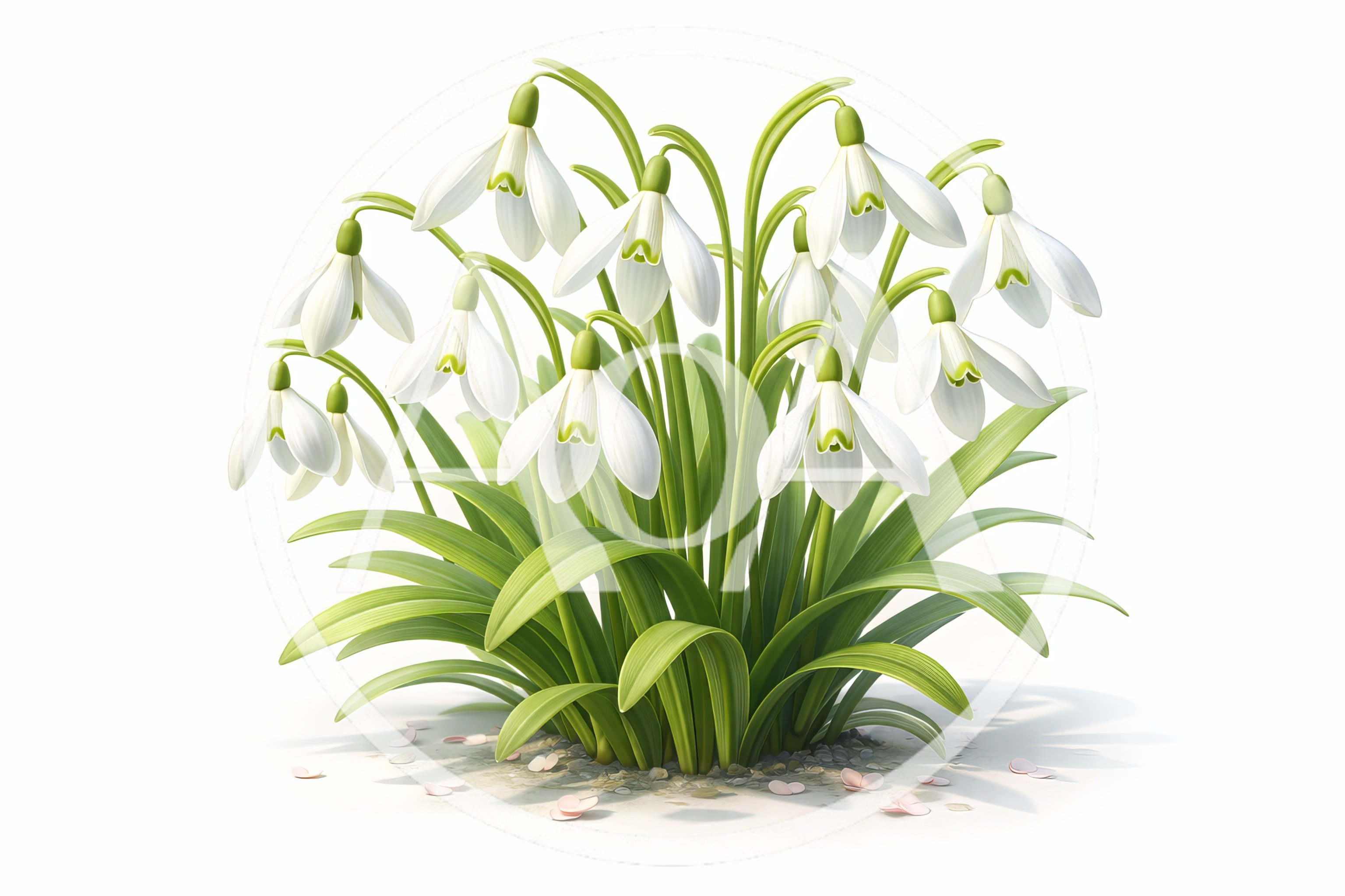Cluster of White Snowdrop Flowers on White Background