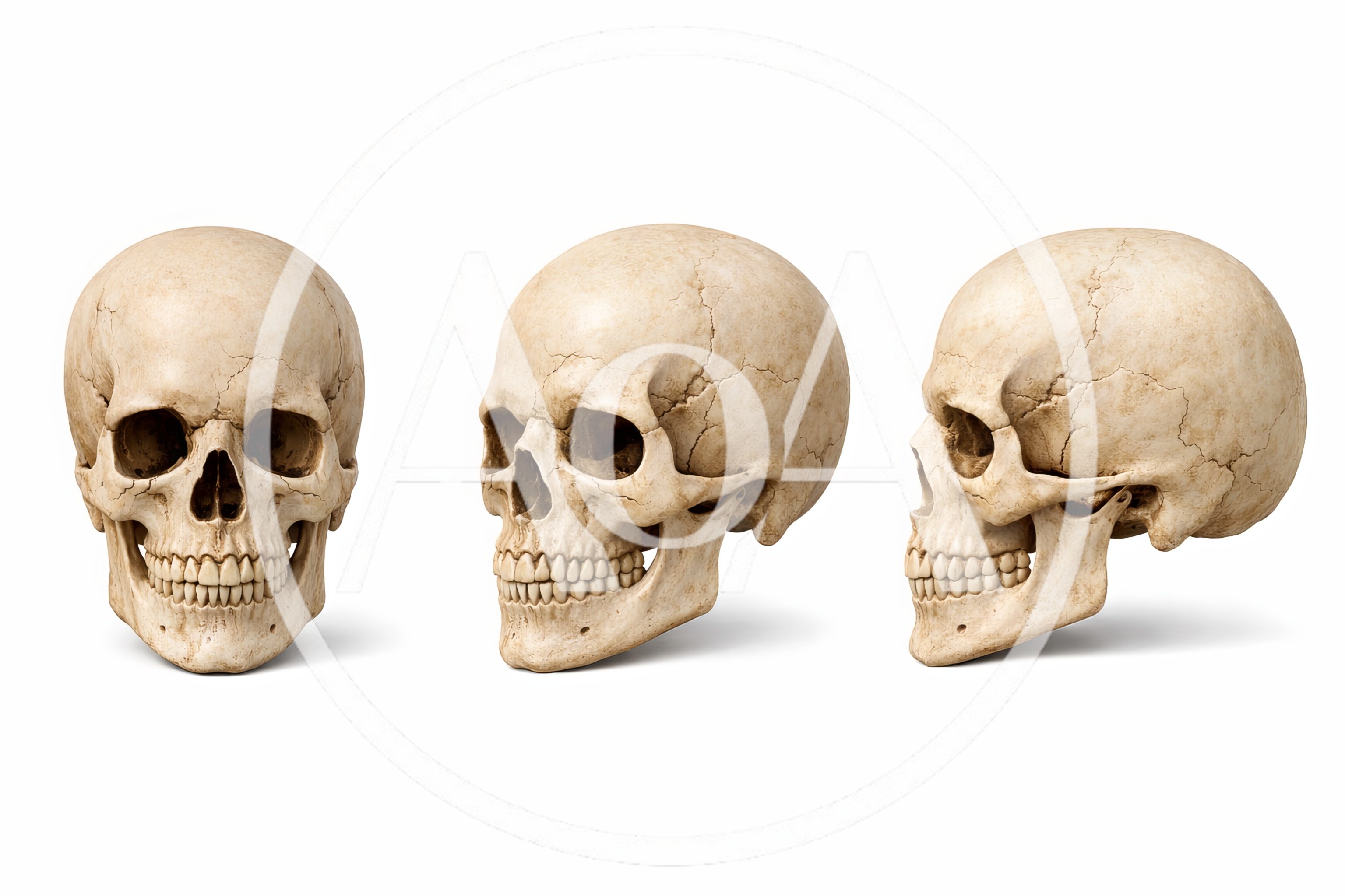 Three Human Skulls In Different Angles