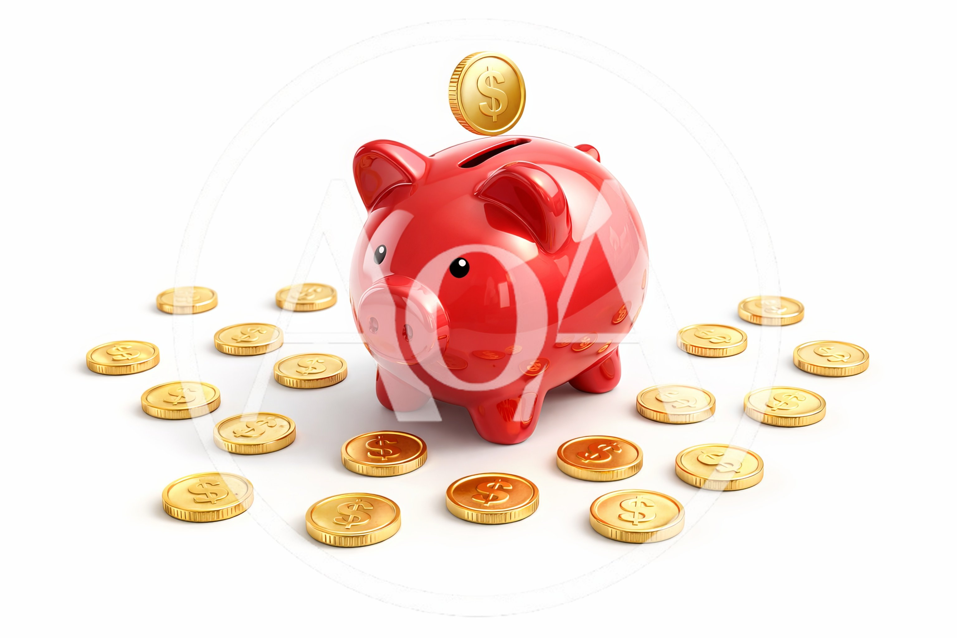 Red Piggy Bank With Gold Dollar Coins